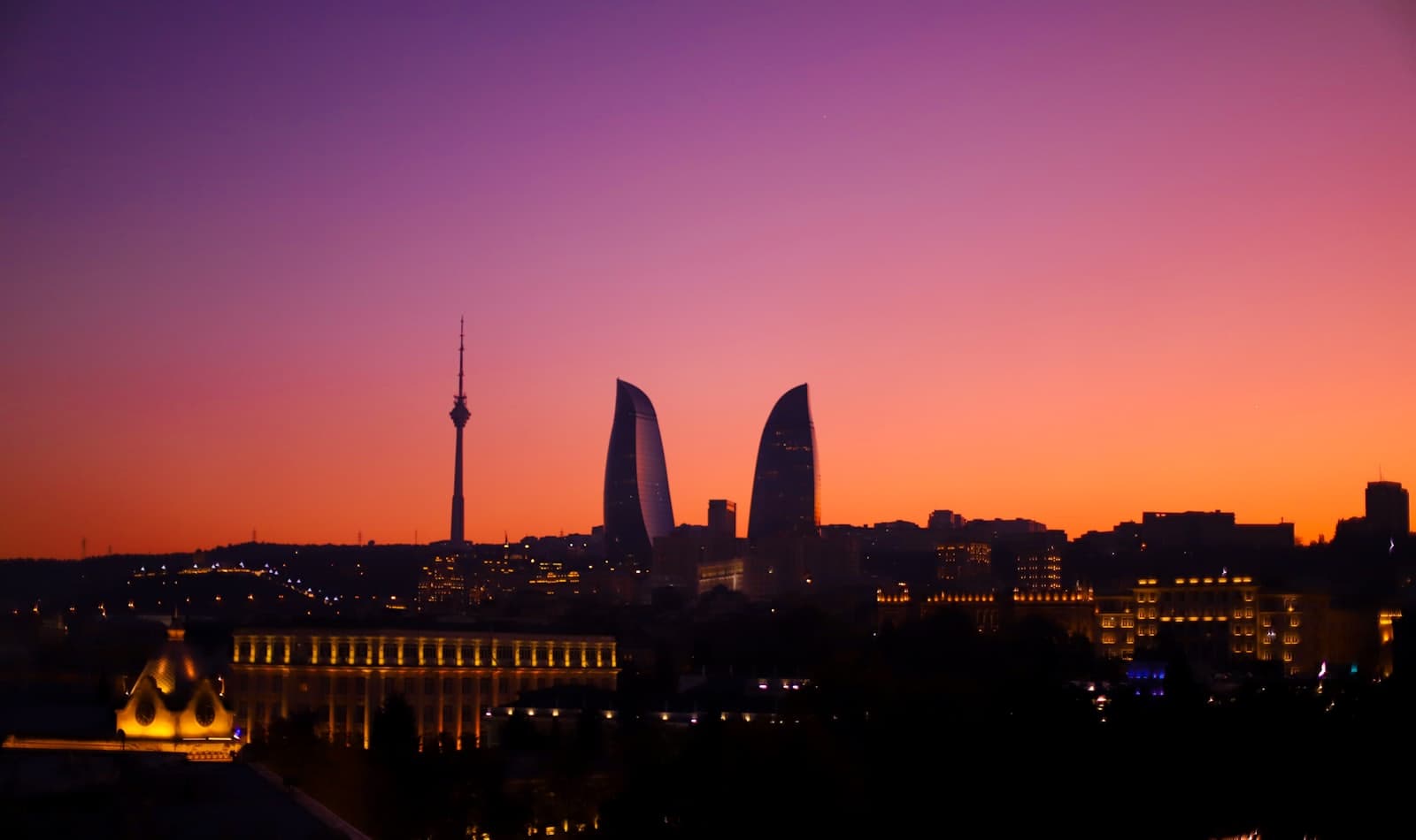 Flame Towers over old Baku