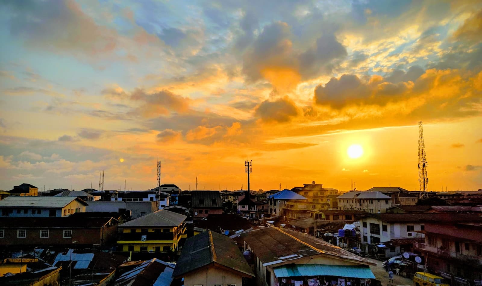 Lagos from the lagoon at dusk