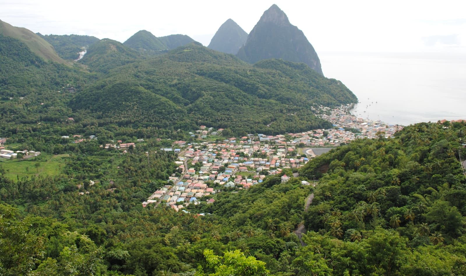 the Pitons from the water